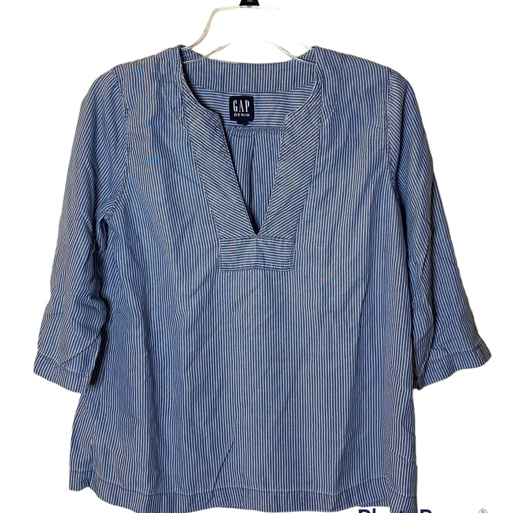 GAP Blue and White Stripe Women’s Denim Top